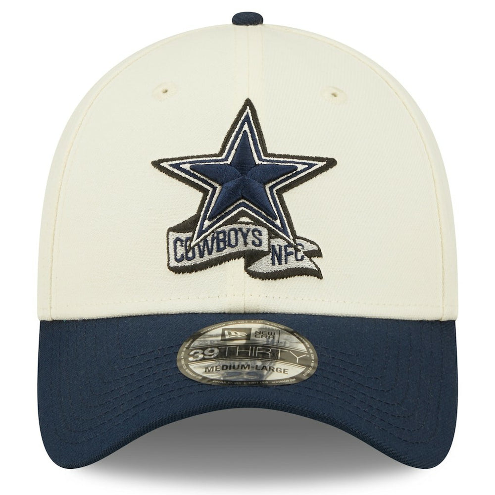 Dallas Cowboys New Era 2022 Sideline 39THIRTY 2-Tone Flex Hat Cream/Navy - NFL