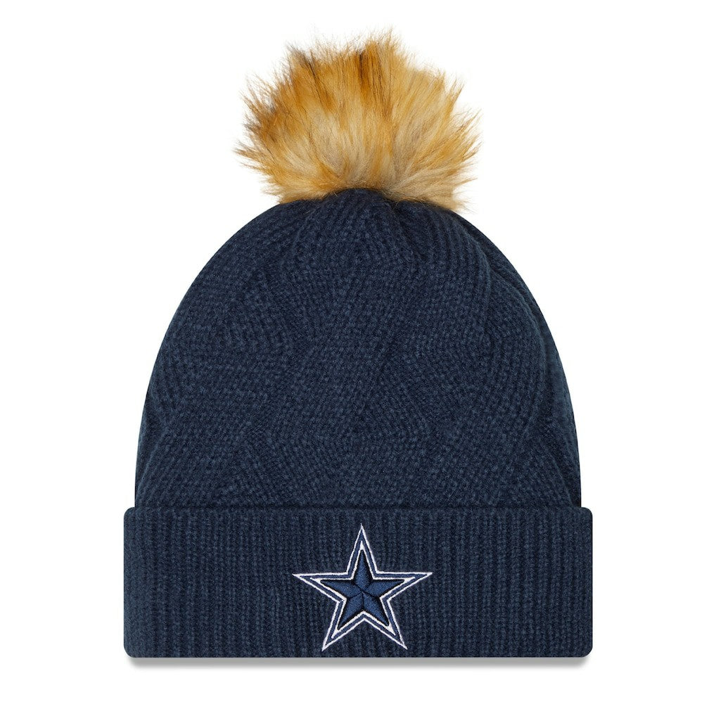 Dallas Cowboys New Era Women's Snowy Cuffed Knit Hat with Pom Navy - NFL