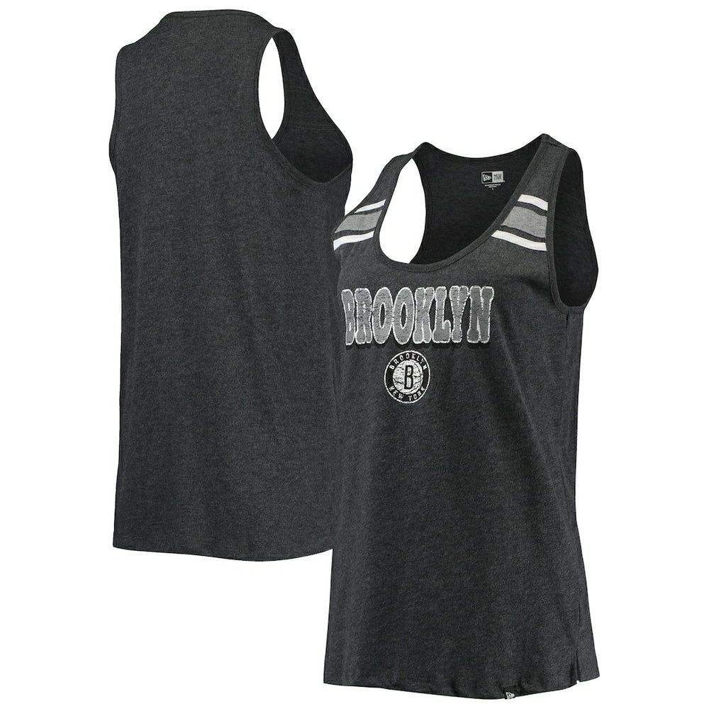 New Era - Brooklyn Nets Women's Scoop-Neck Racerback Tank Top - Heathered Black