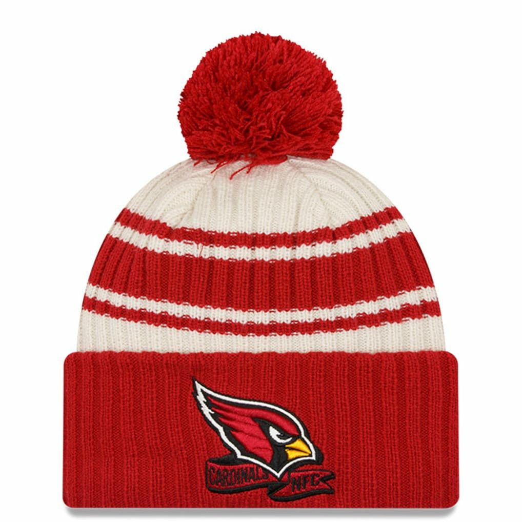 Arizona Cardinals New Era 2022 Sideline Sport Cuffed Pom Knit Hat Cream/Cardinal - NFL