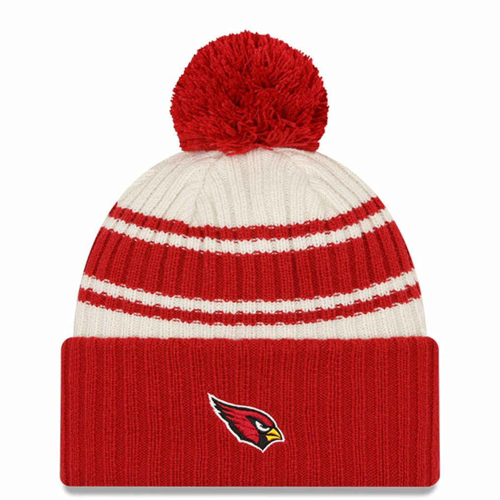 Arizona Cardinals New Era 2022 Sideline Sport Cuffed Pom Knit Hat Cream/Cardinal - NFL