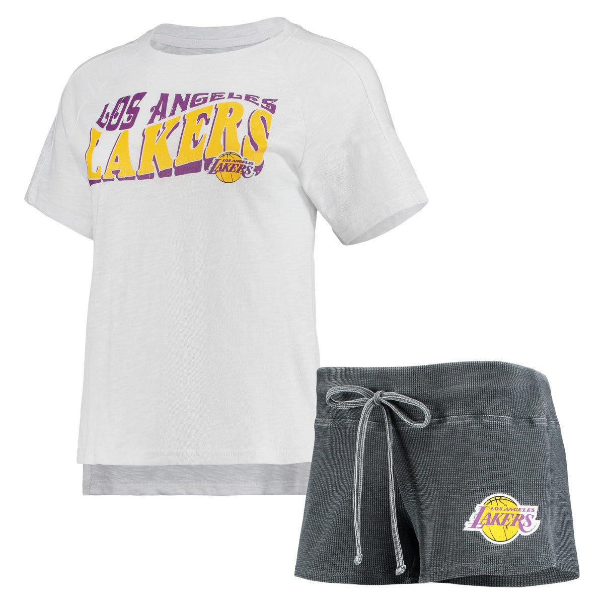NBA - Los Angeles Lakers Concepts Sport Women's Resurgence Slub Burnout Raglan Top & Shorts Sleep Set - Charcoal/White