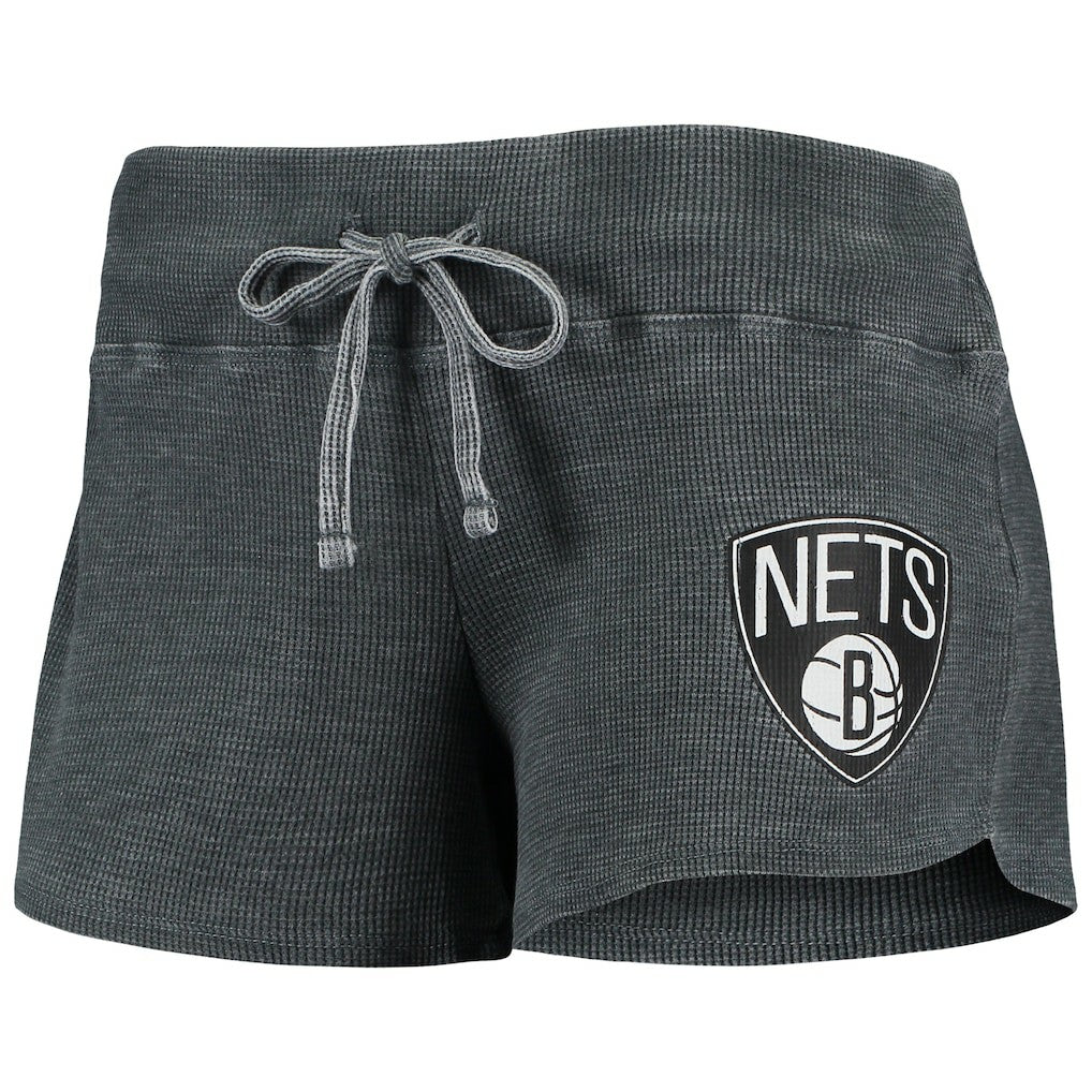 NBA - Brooklyn Nets Concepts Sport Women's Resurgence Slub Burnout Raglan Top & Shorts Sleep Set - Charcoal/White