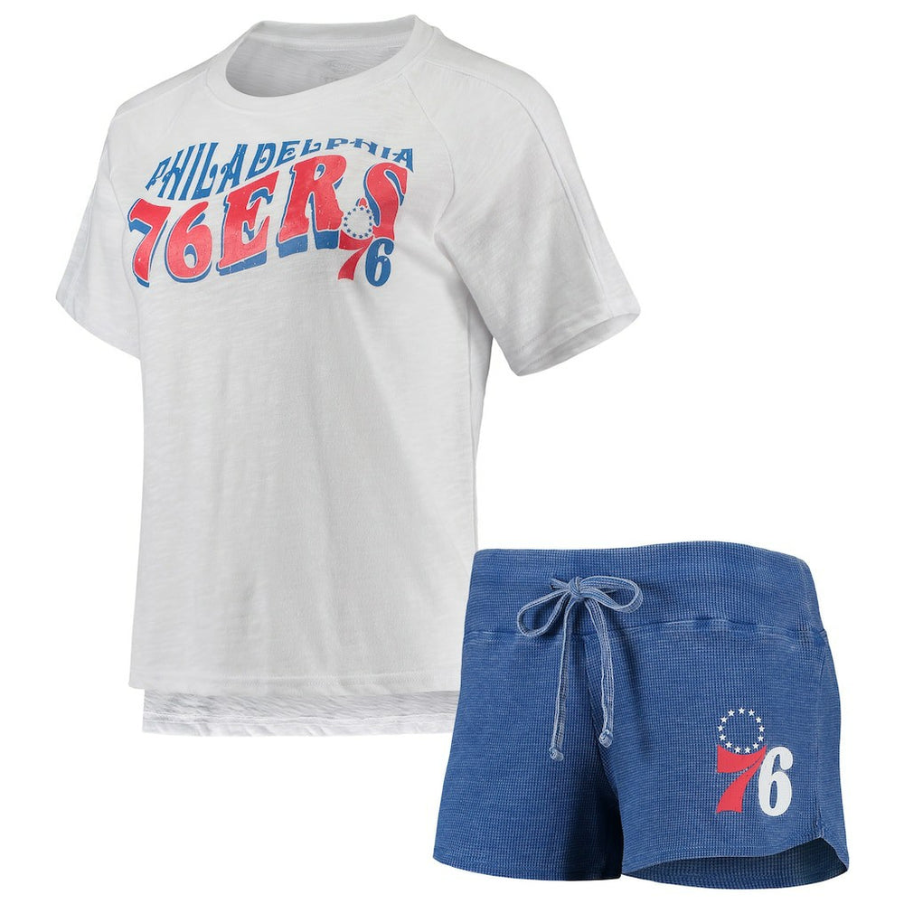 NBA - Philadelphia 76ers Concepts Sport Women's Resurgence Slub Burnout Raglan Top & Shorts Sleep Set - Royal/White