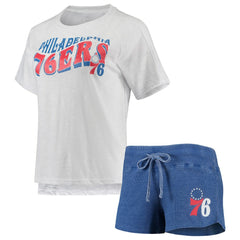 NBA - Philadelphia 76ers Concepts Sport Women's Resurgence Slub Burnout Raglan Top & Shorts Sleep Set - Royal/White
