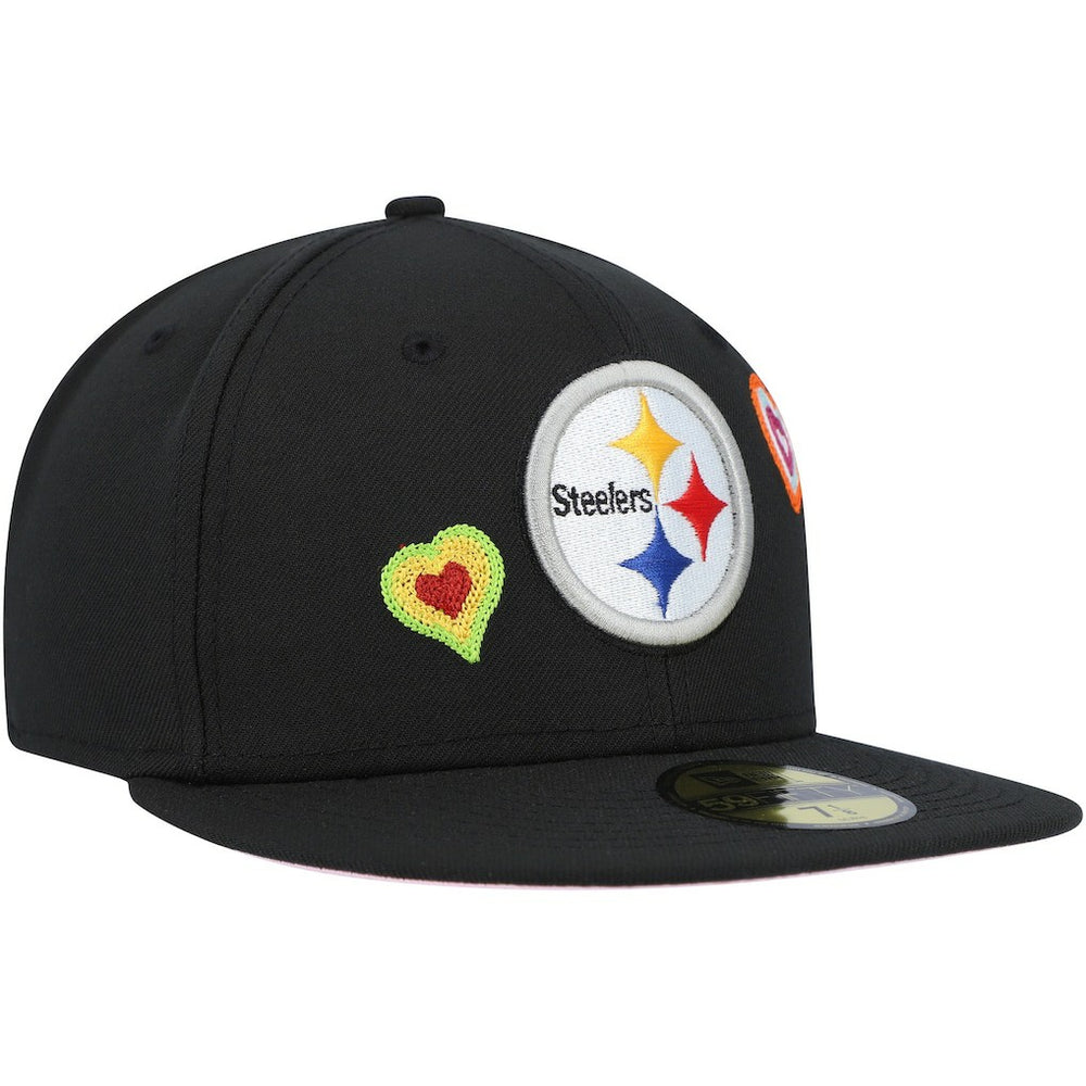 Pittsburgh Steelers New Era Chain Stitch Heart 59FIFTY Fitted Hat Black - NFL