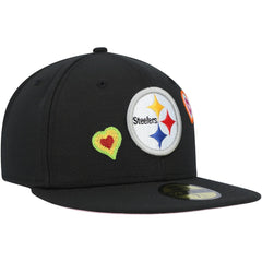 Pittsburgh Steelers New Era Chain Stitch Heart 59FIFTY Fitted Hat Black - NFL