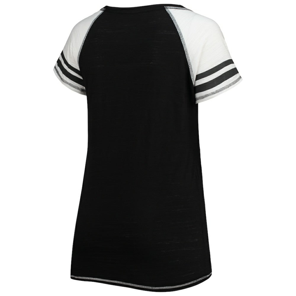 Miami Marlins Soft as a Grape Women's Curvy Color Block Tri-Blend Raglan V-Neck T-Shirt On Sale