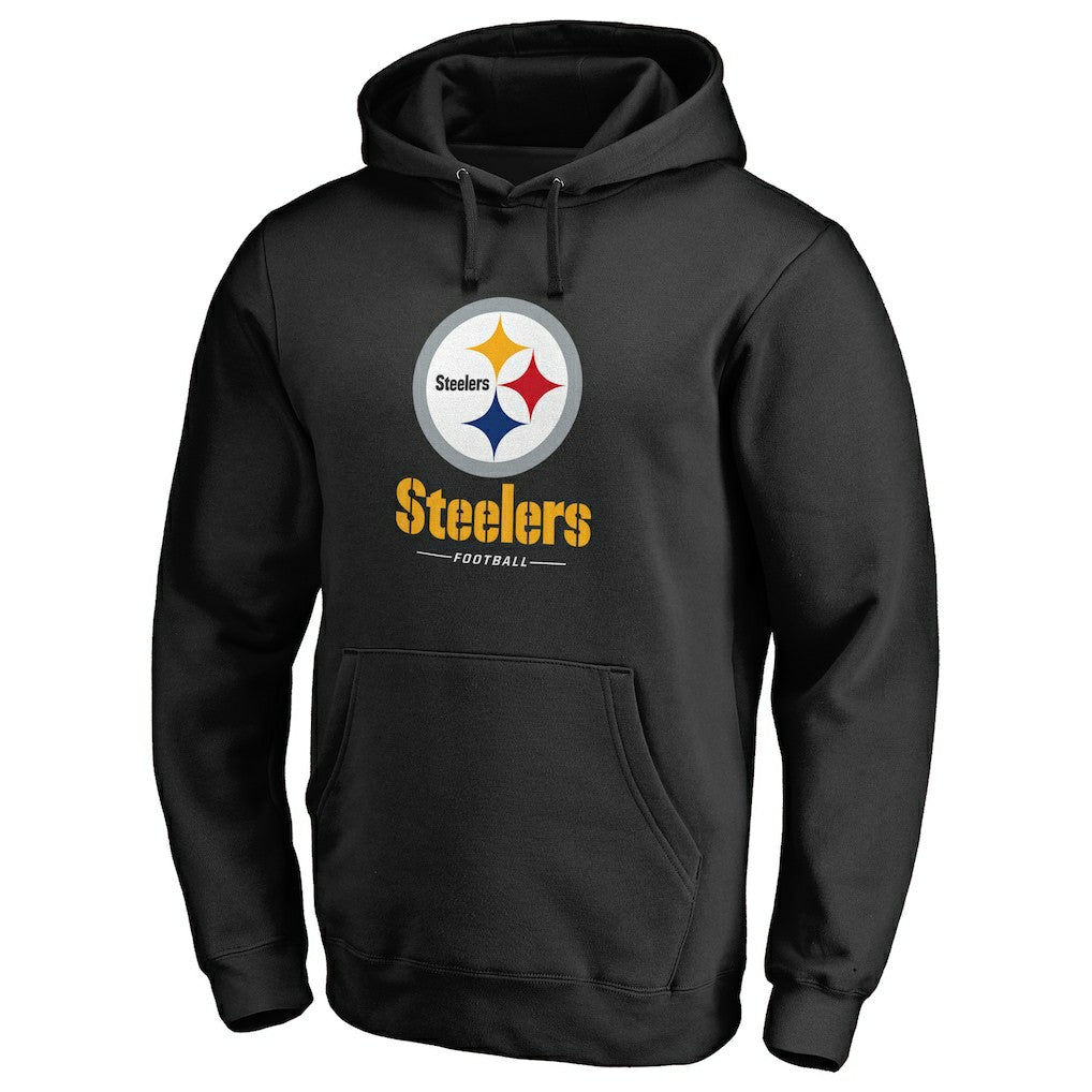 Pittsburgh Steelers Logo Team Lockup Fitted Pullover Hoodie Black - NFL