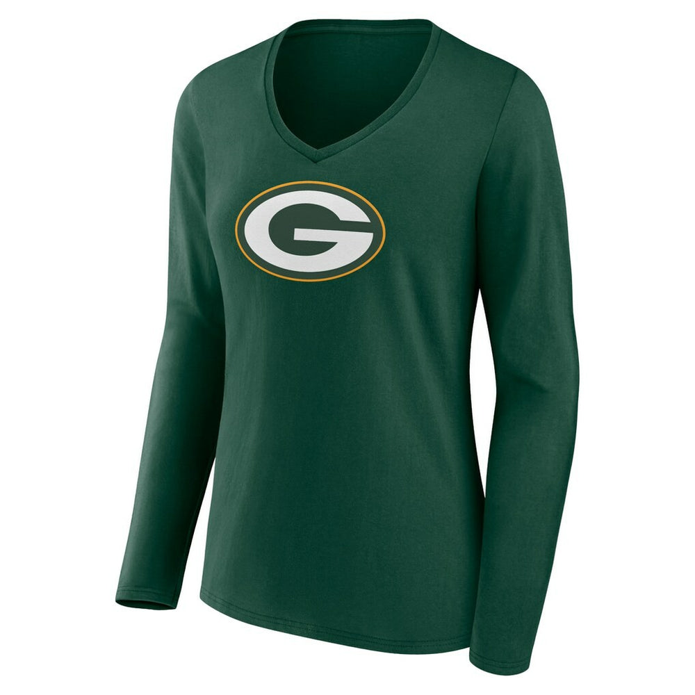 Green Bay Packers Women's Primary Team Logo Long Sleeve V-Neck T-Shirt Green - NFL