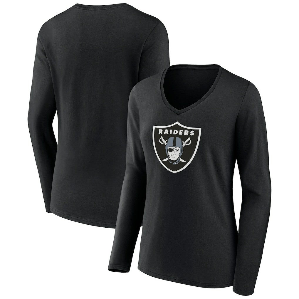 Las Vegas Raiders Women's Primary Team Logo Long Sleeve V-Neck T-Shirt Black - NFL