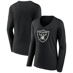 Las Vegas Raiders Women's Primary Team Logo Long Sleeve V-Neck T-Shirt Black - NFL