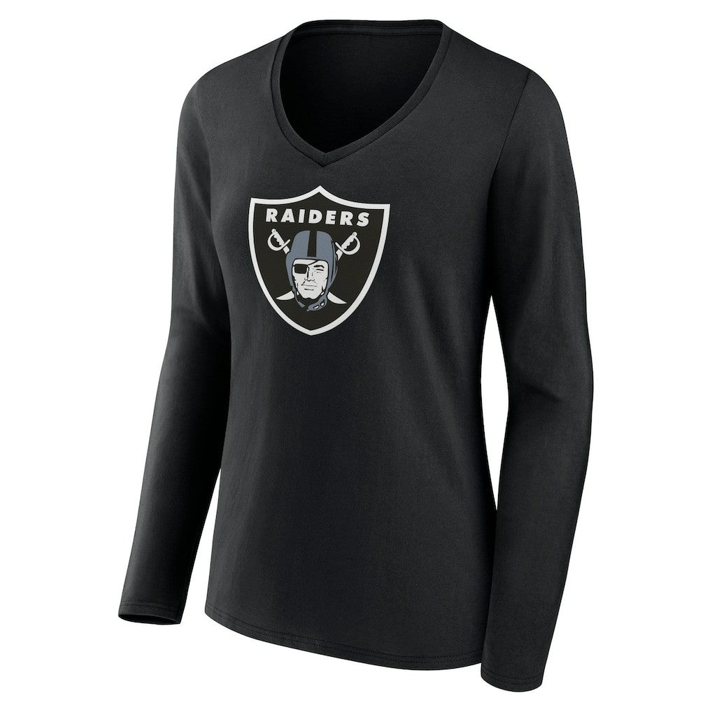Las Vegas Raiders Women's Primary Team Logo Long Sleeve V-Neck T-Shirt Black - NFL