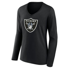 Las Vegas Raiders Women's Primary Team Logo Long Sleeve V-Neck T-Shirt Black - NFL