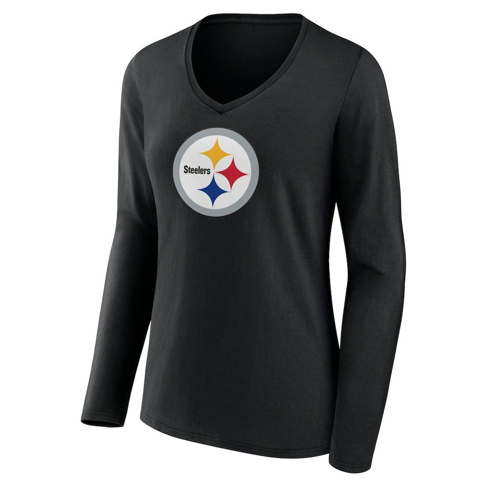 Pittsburgh Steelers Women's Primary Team Logo Long Sleeve V-Neck T-Shirt Black - NFL