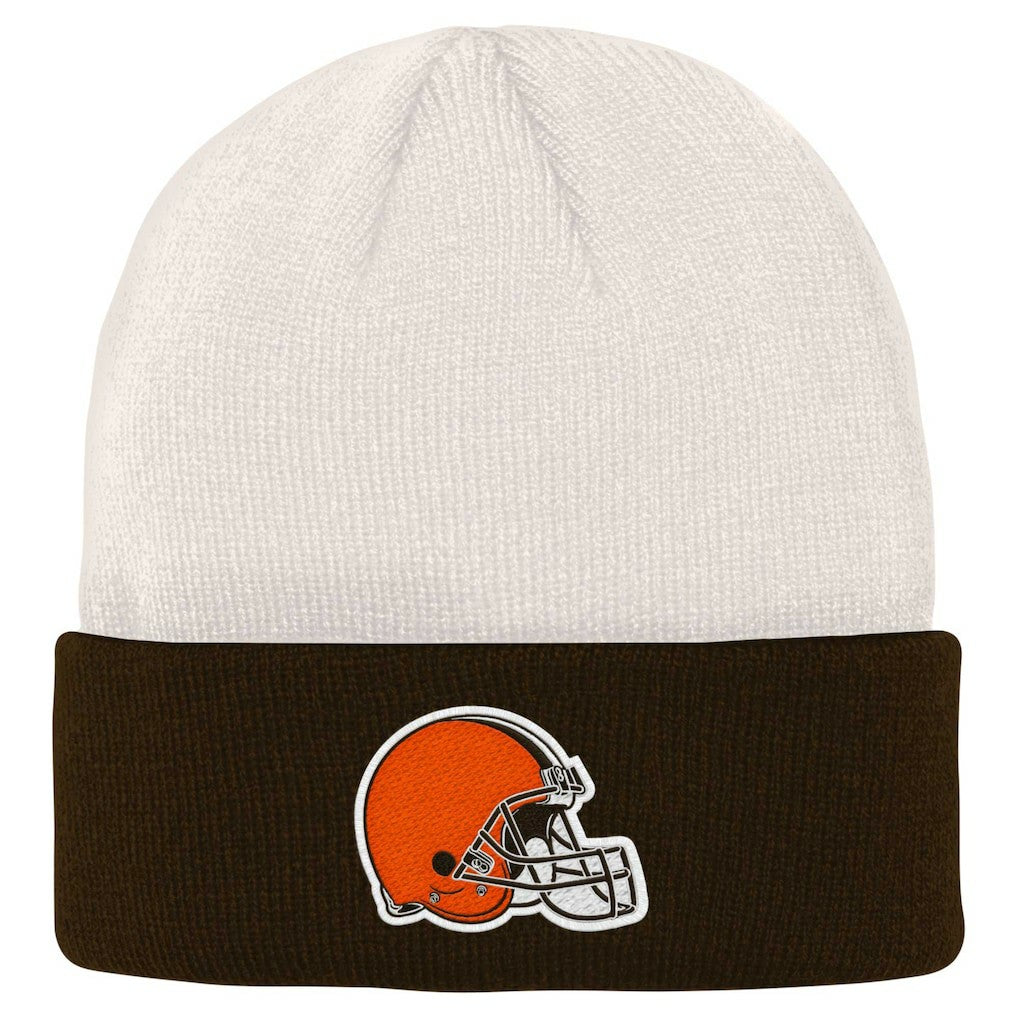 Cleveland Browns Youth Bone Cuffed Knit Hat Cream/Brown - NFL