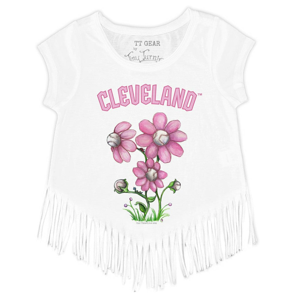 Cleveland Guardians Tiny Turnip Girls Youth Blooming Baseballs Fringe T-Shirt for sale