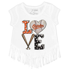 Baltimore Orioles Tiny Turnip Girls Youth Baseball Love Fringe T-Shirt for sale