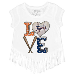 Detroit Tigers Tiny Turnip Girls Youth Baseball Love Fringe T-Shirt Clearance
