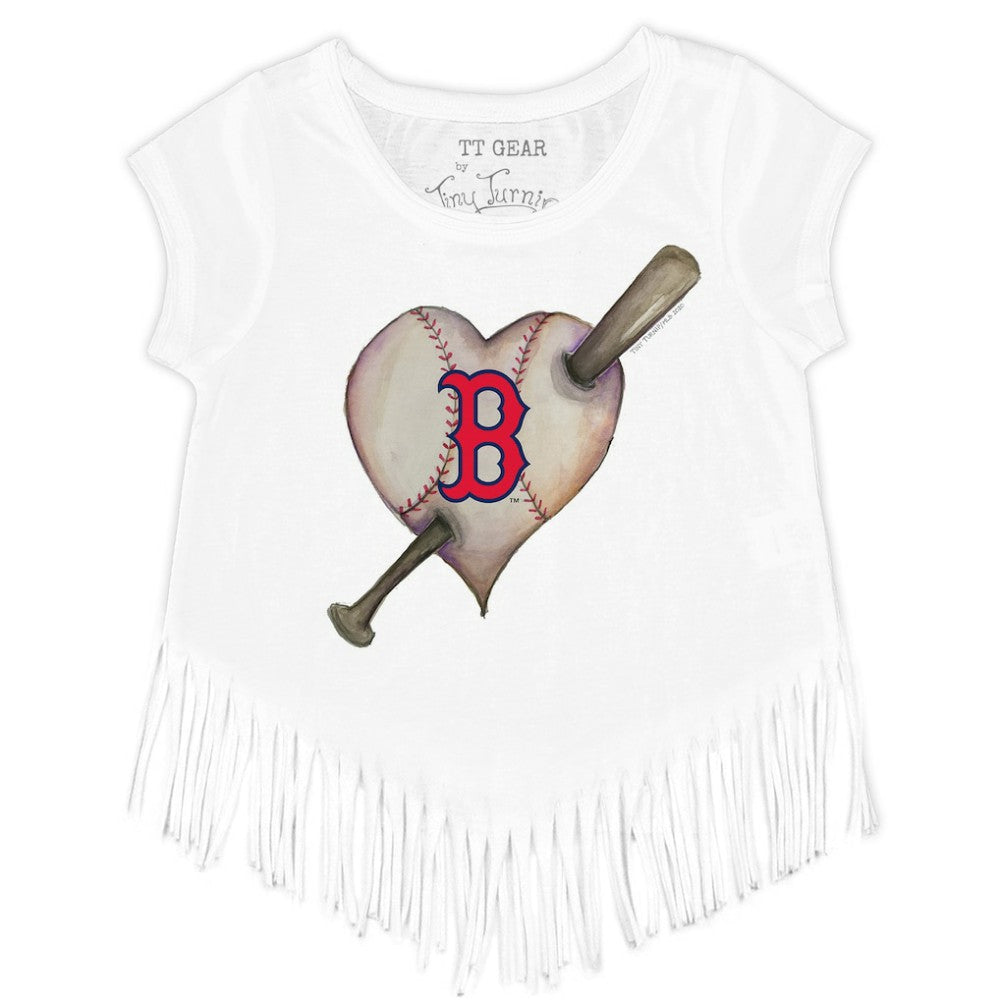 Boston Red Sox Tiny Turnip Girls Youth Heart Bat Fringe T-Shirt On Sale