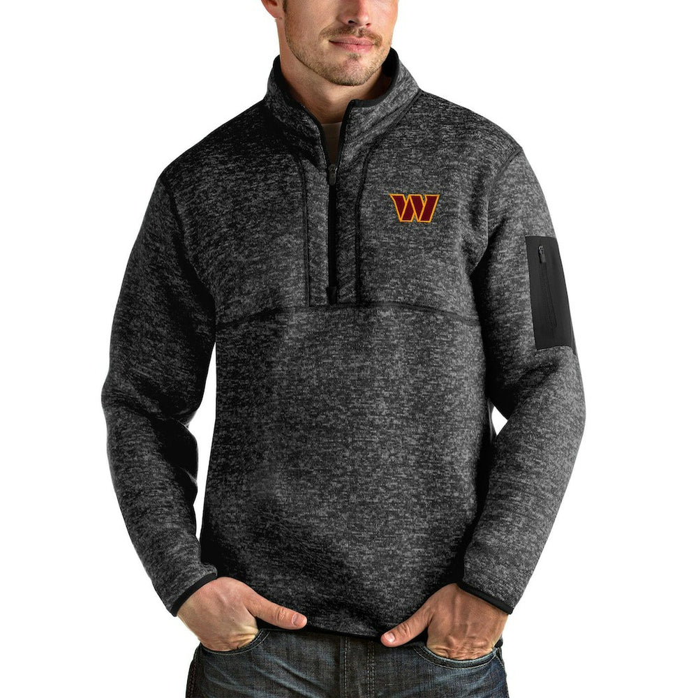 Washington Commanders Antigua Fortune Quarter-Zip Pullover Jacket Heathered Black - NFL
