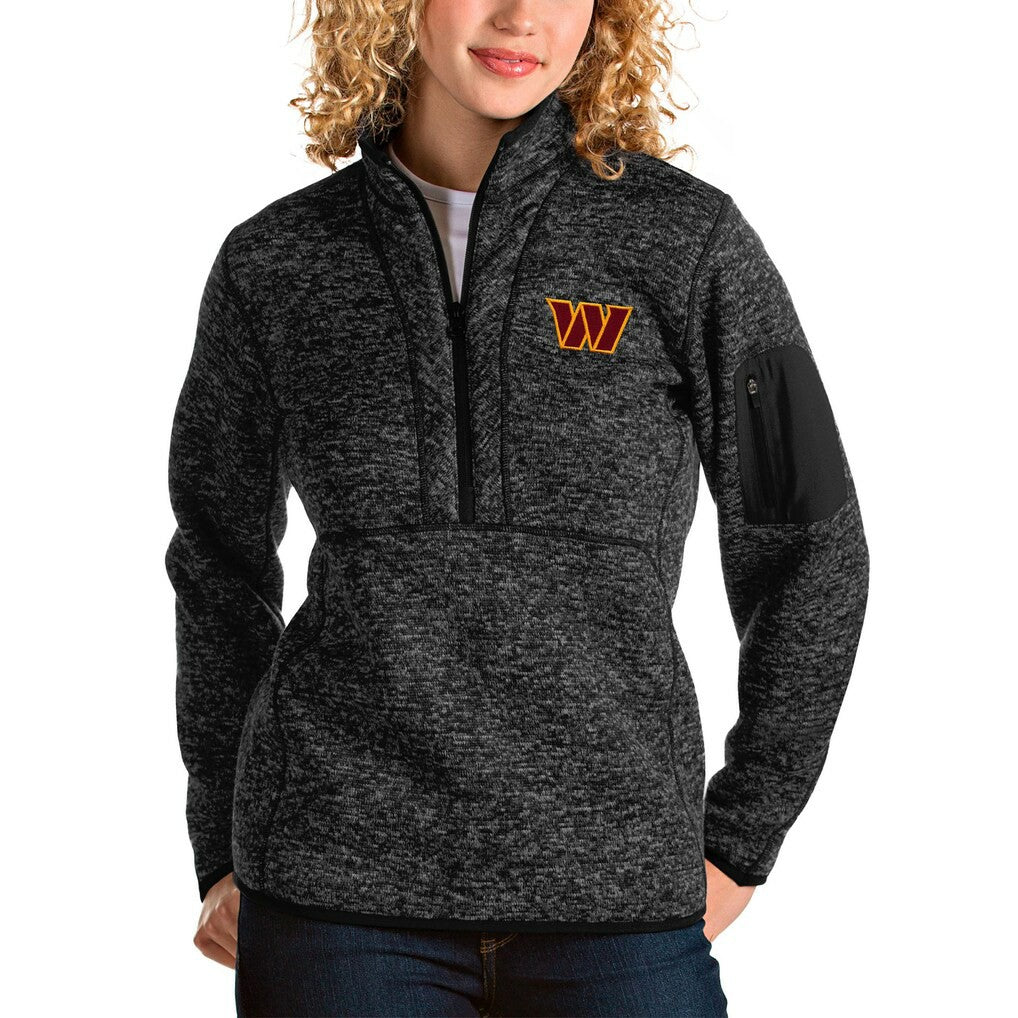 Washington Commanders Antigua Women's Fortune Quarter-Zip Pullover Jacket Heathered Black - NFL