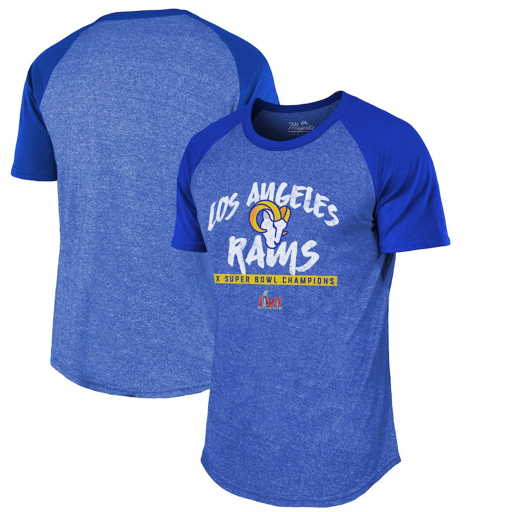 Los Angeles Rams Majestic Threads 2-Time Super Bowl Champions Tri-Blend Raglan T-Shirt Royal - NFL