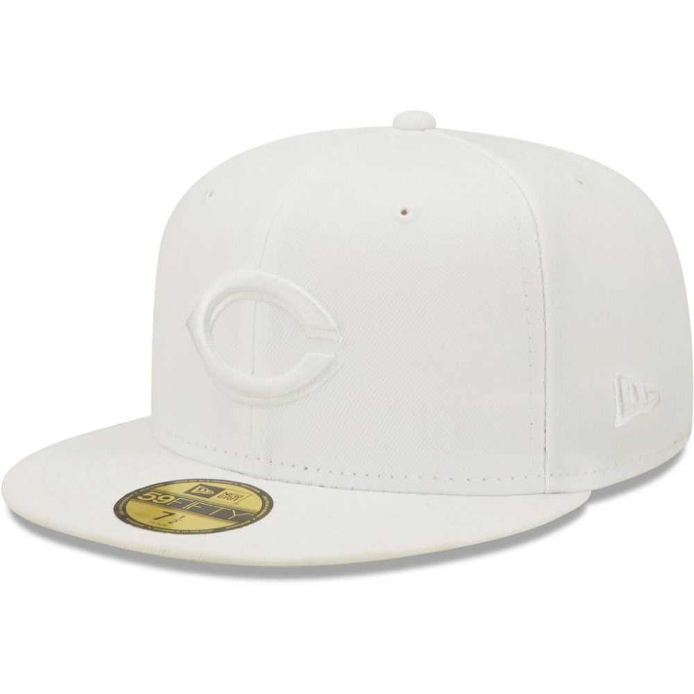Cincinnati Reds New Era White on White 59FIFTY Fitted Hat Lifestyle