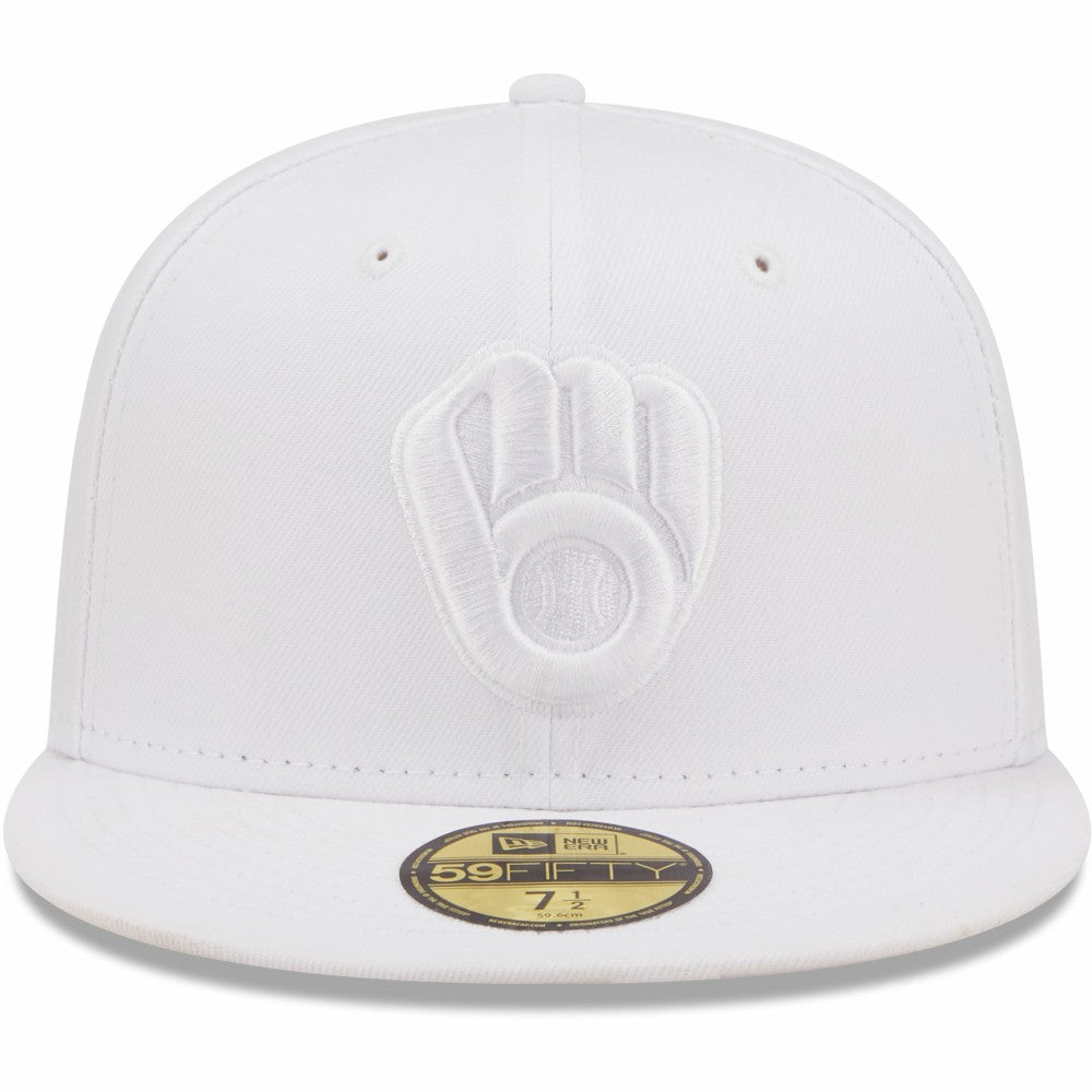 Milwaukee Brewers New Era White on White 59FIFTY Fitted Hat Sale