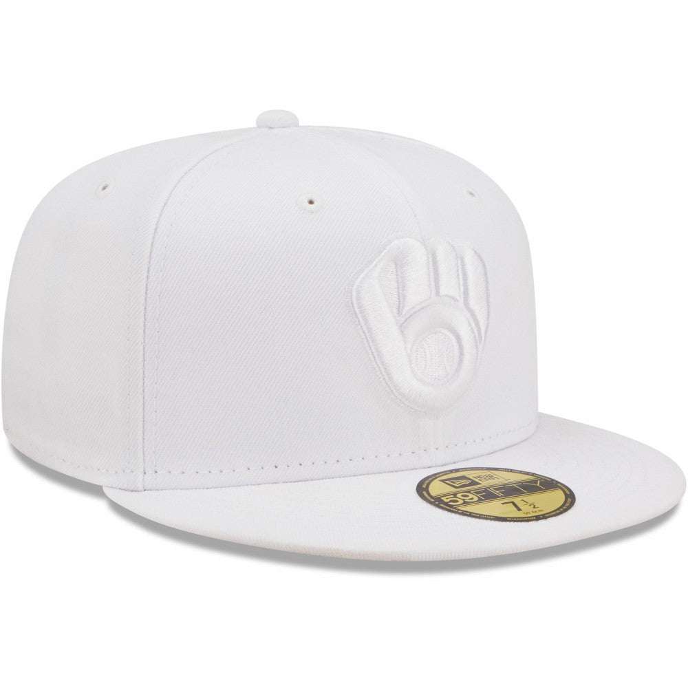 Milwaukee Brewers New Era White on White 59FIFTY Fitted Hat Sale
