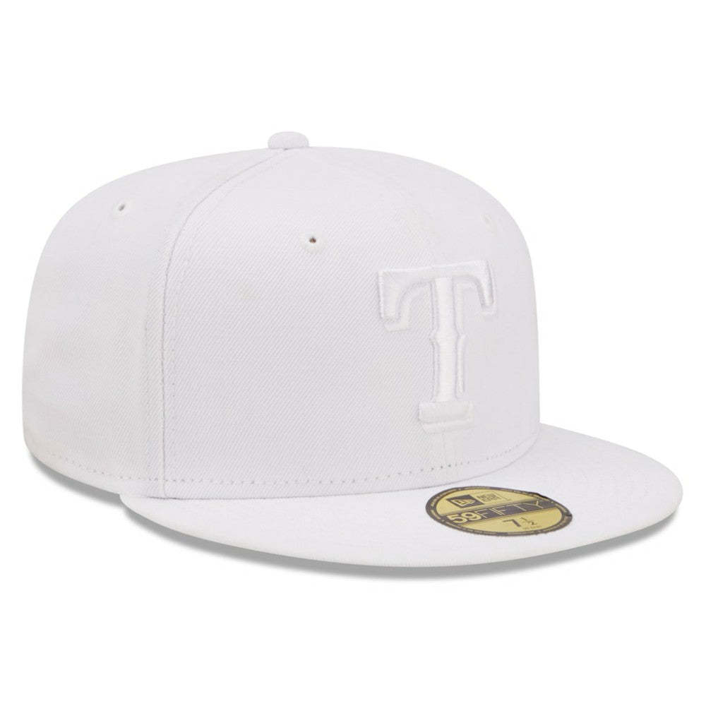 Texas Rangers New Era White on White 59FIFTY Fitted Hat Lifestyle