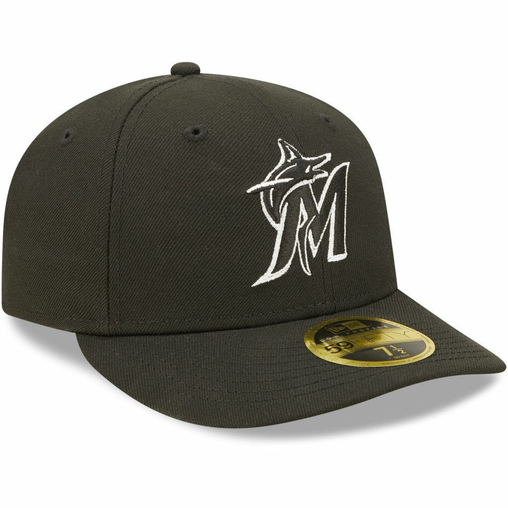 Miami Marlins New Era Black & White Low Profile 59FIFTY Fitted Hat Sale
