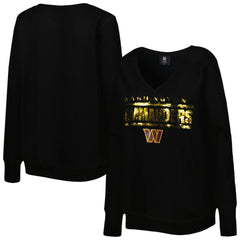 Washington Commanders Cuce Women's Sequin Logo V-Neck Pullover Sweatshirt Black - NFL