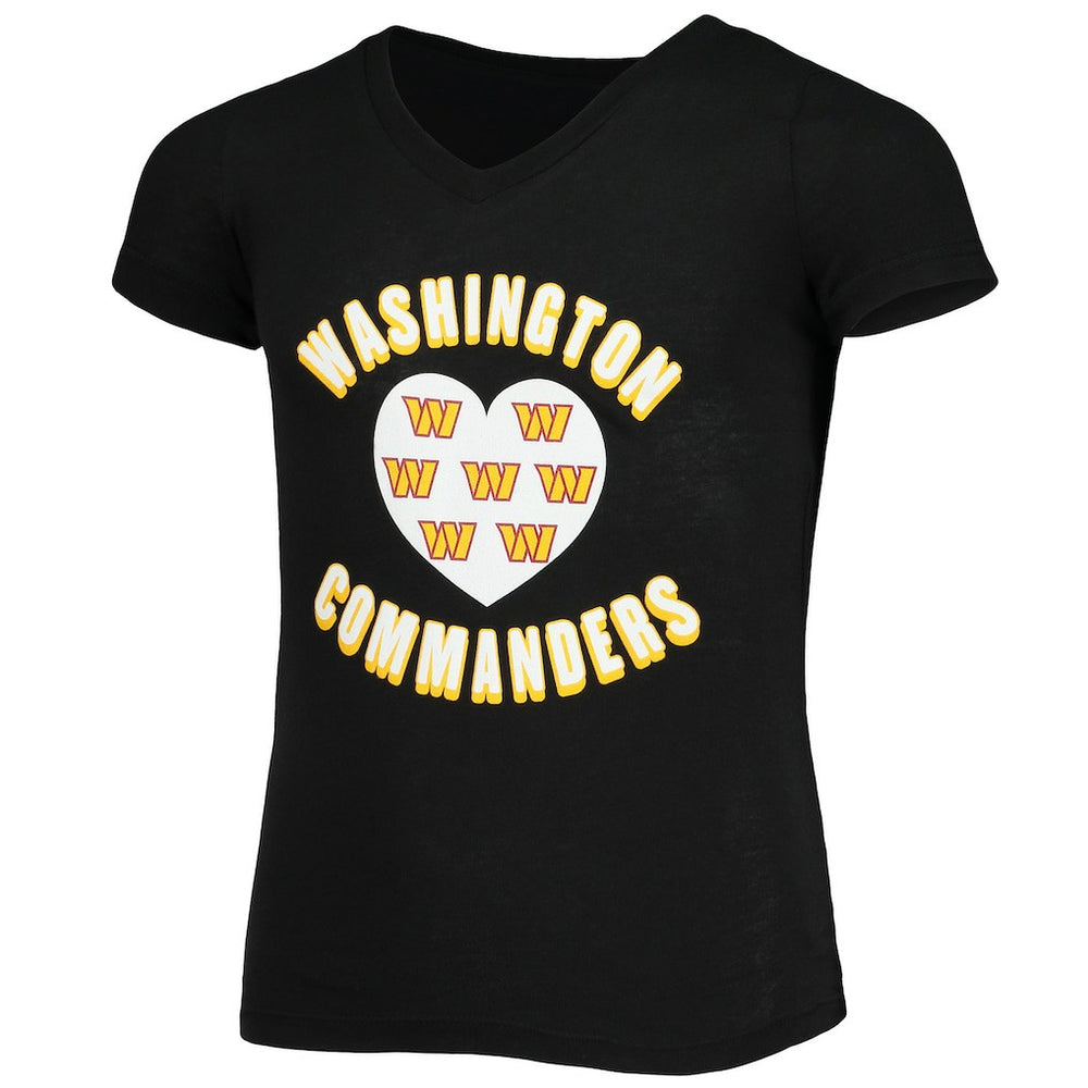 Washington Commanders New Era Girls Youth V-Neck T-Shirt Black - NFL