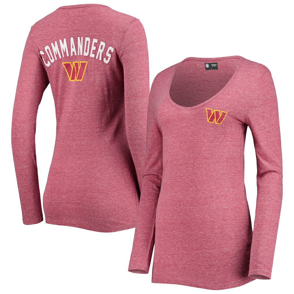 Washington Commanders New Era Women's Scoop Neck Tri-Blend Long Sleeve T-Shirt Burgundy - NFL