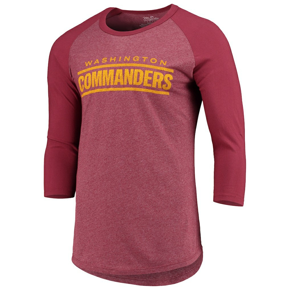 Washington Commanders Majestic Threads Wordmark 3/4-Sleeve Raglan Tri-Blend T-Shirt Burgundy - NFL