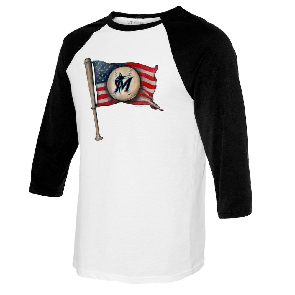 Miami Marlins Tiny Turnip Youth Baseball Flag Raglan 3/4 Sleeve T-Shirt Sale