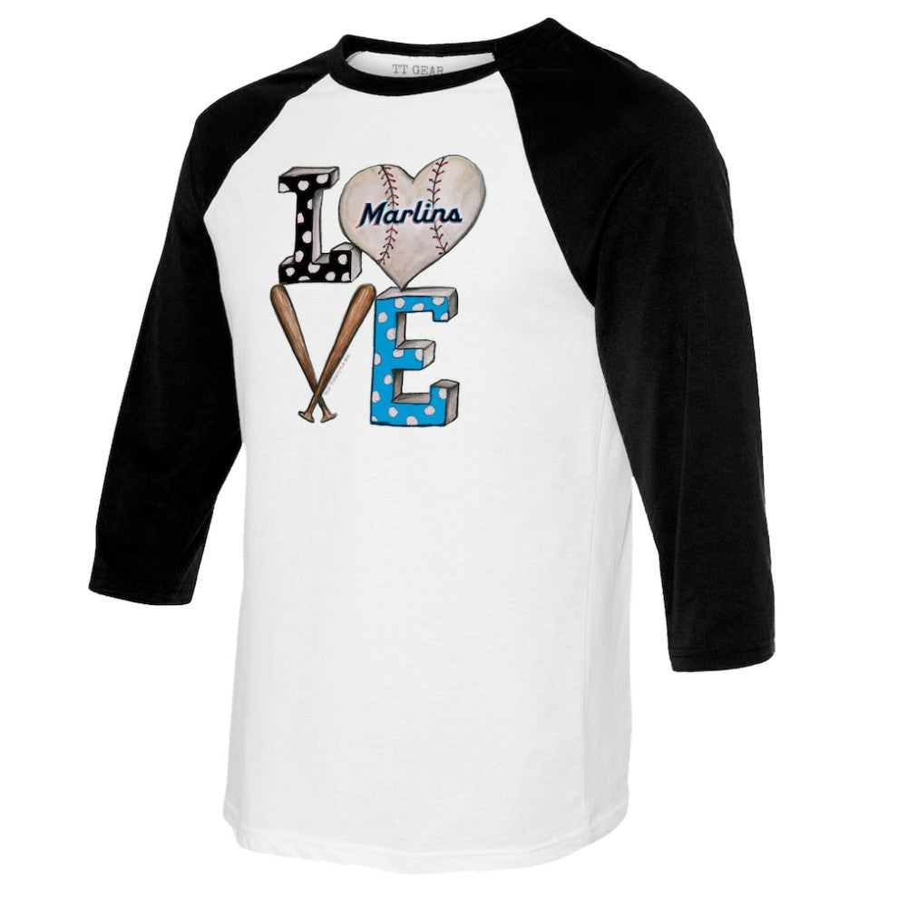 Miami Marlins Tiny Turnip Women's Baseball Love Raglan 3/4-Sleeve T-Shirt for sale
