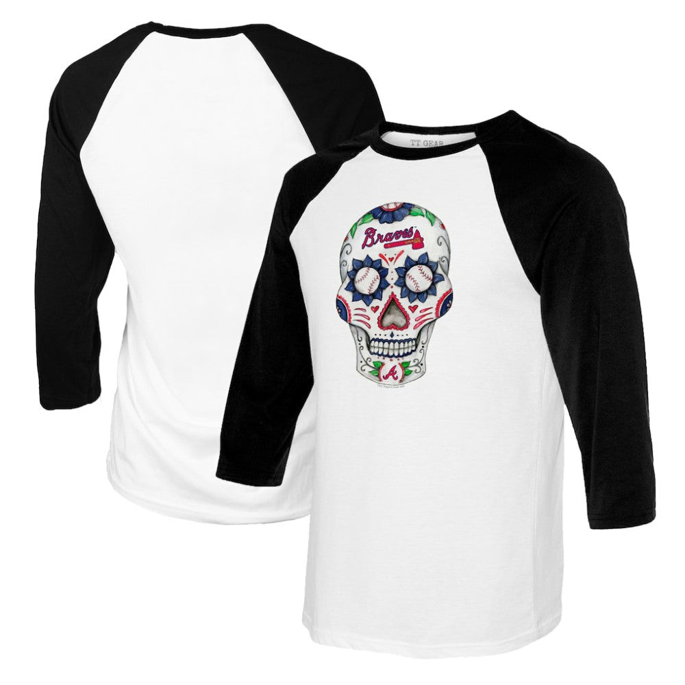 Atlanta Braves Tiny Turnip Women's Sugar Skull 3/4-Sleeve Raglan T-Shirt Sale
