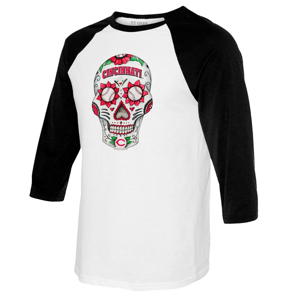Cincinnati Reds Tiny Turnip Women's Sugar Skull 3/4-Sleeve Raglan T-Shirt Sale
