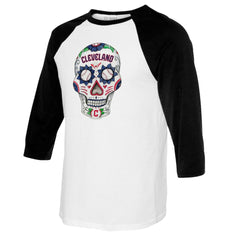 Cleveland Guardians Tiny Turnip Women's Sugar Skull 3/4-Sleeve Raglan T-Shirt Near Me