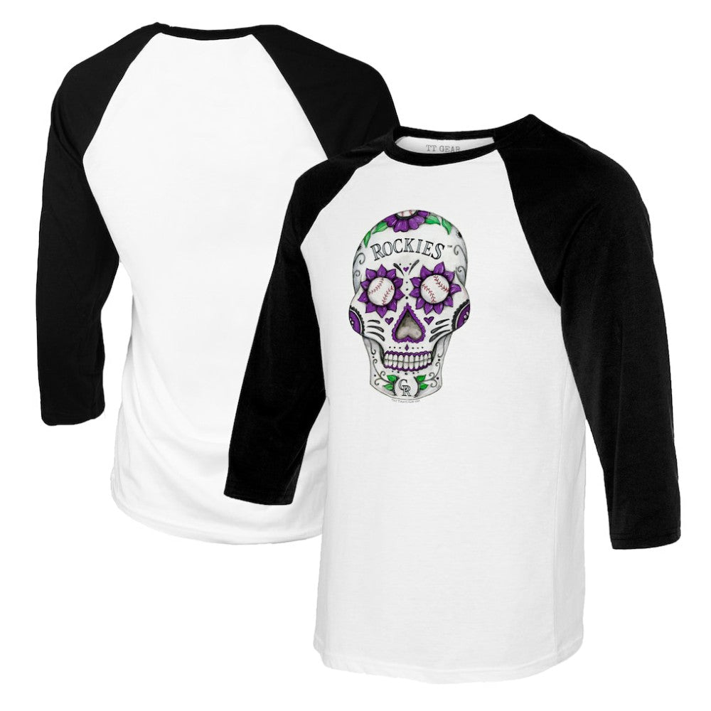 Colorado Rockies Tiny Turnip Women's Sugar Skull 3/4-Sleeve Raglan T-Shirt Clearance