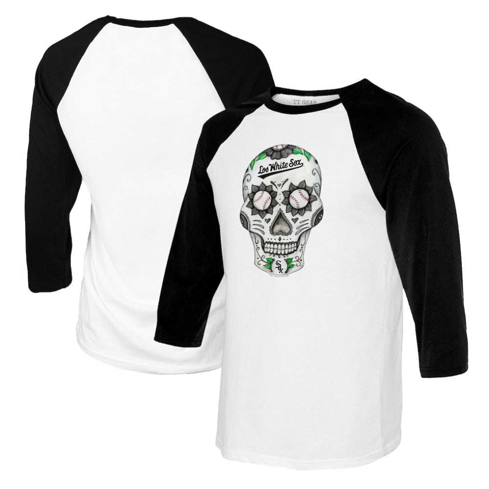 Chicago White Sox Tiny Turnip Women's Sugar Skull 3/4-Sleeve Raglan T-Shirt On Sale