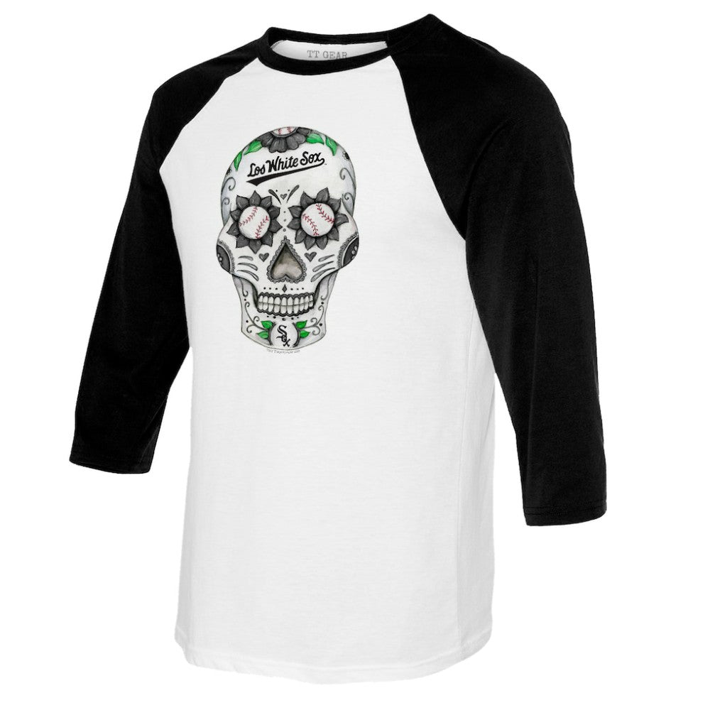 Chicago White Sox Tiny Turnip Women's Sugar Skull 3/4-Sleeve Raglan T-Shirt On Sale