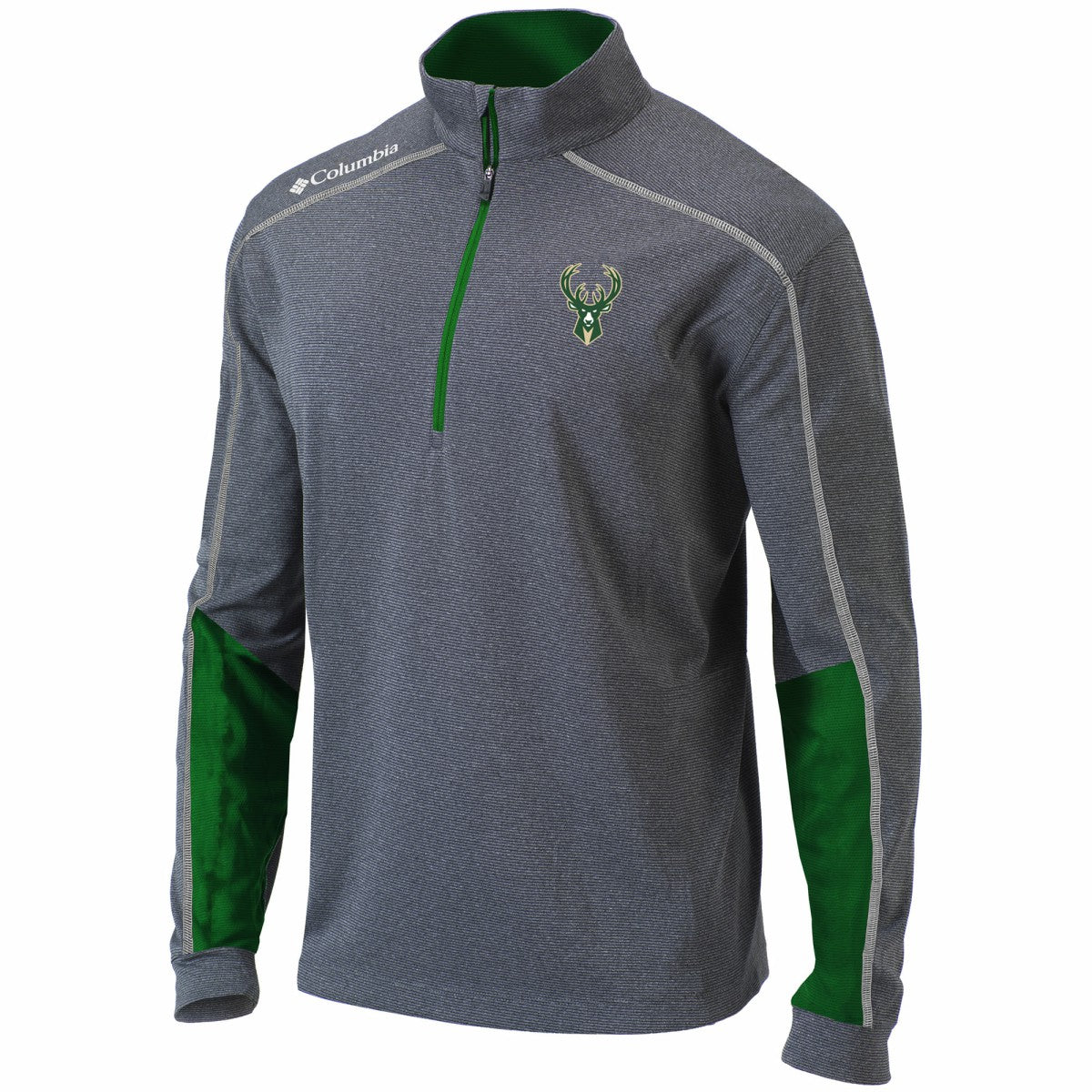 Columbia - Milwaukee Bucks Omni-Wick Shotgun 2.0 Quarter-Zip Pullover Top - Heathered Gray/Green