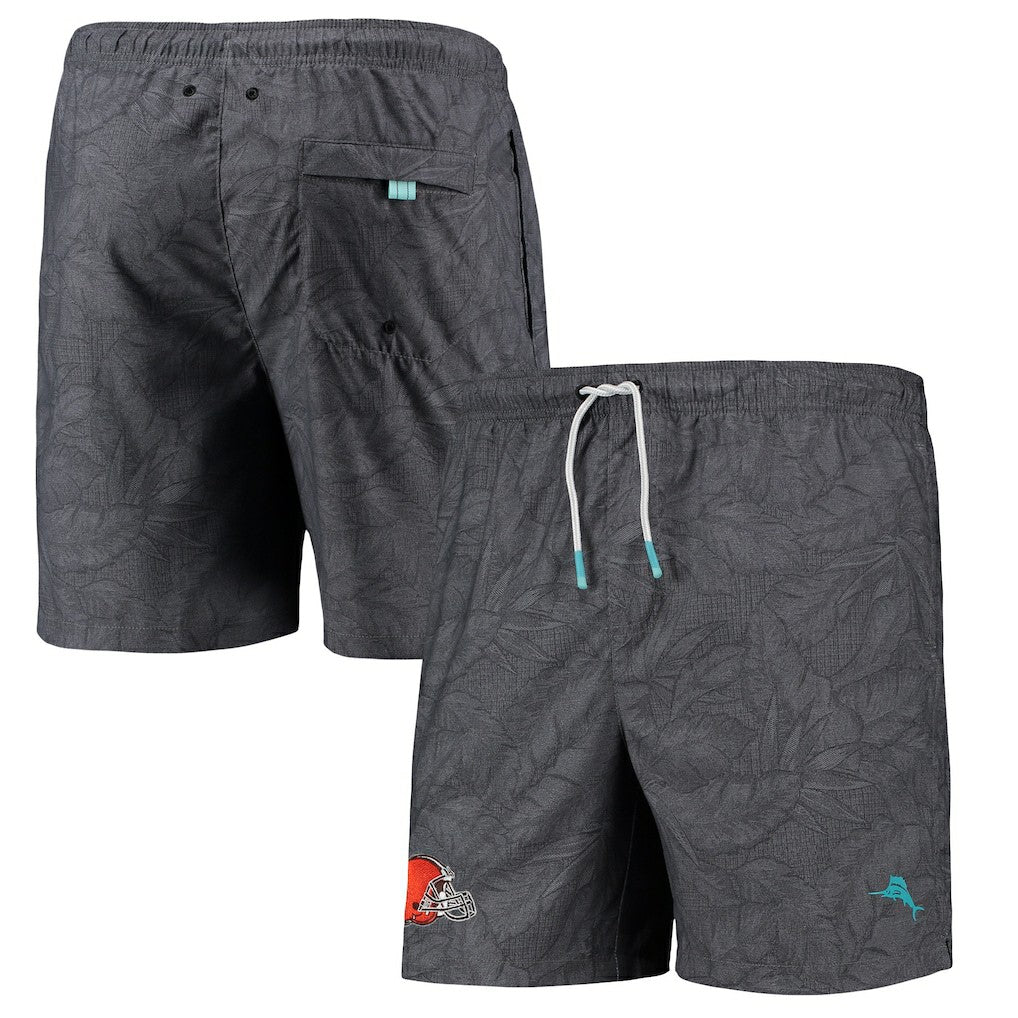 Cleveland Browns Naples Layered Leaves Swim Trunks Black - Tommy Bahama