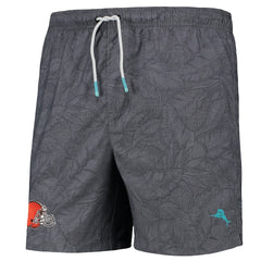 Cleveland Browns Naples Layered Leaves Swim Trunks Black - Tommy Bahama