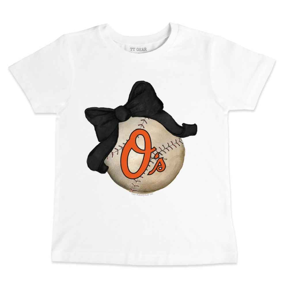 Baltimore Orioles Tiny Turnip Youth Baseball Bow T-Shirt discount