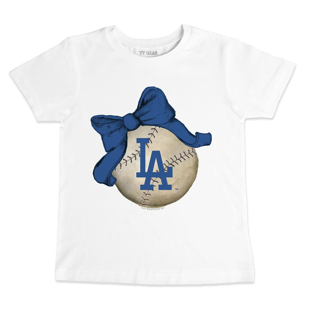 Los Angeles Dodgers Tiny Turnip Youth Baseball Bow T-Shirt discount