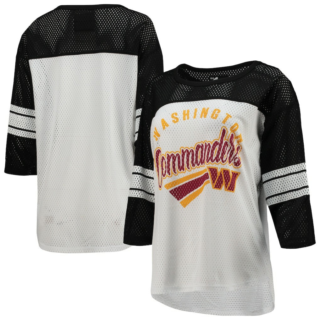 Washington Commanders G-III 4Her by Carl Banks Women's First Team 3/4-Sleeve Mesh T-Shirt White/Black - NFL